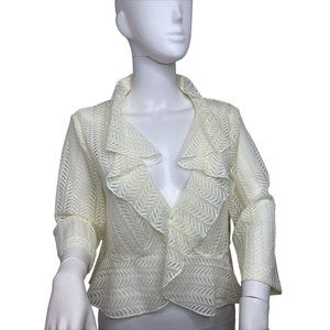 Dress Barn Women’s Shrug Pale Yellow  Lace Ruffled 14 Nylon/Spandex 3/4 Sleeve